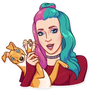 👋 1bb11f8a ผู้หญิง, หมา, ภาพเหมือน, การ์ตูน, สัตว์เลี้ยง, ผมสี telegram sticker