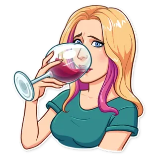 🍷 56ea89e9 ผู้หญิง, ไวน์, ดื่ม, ผมบลอนด์, แก้ว telegram sticker