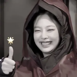 🌟 b61842a9 mujer, sudadera con capucha, pulgar arriba, estrella, feliz, sonrisa whatsapp sticker