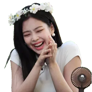😆 25f4b85d Jennie kpop, sänger, promi, blumenkranz, lächelnd, fan telegram sticker