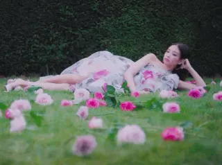 😴 12aeec7a wanita, gaun, bunga, kebun, rumput telegram sticker