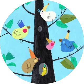 🐤 370c865f pájaros, árbol, dibujos animados, naturaleza, animales whatsapp sticker
