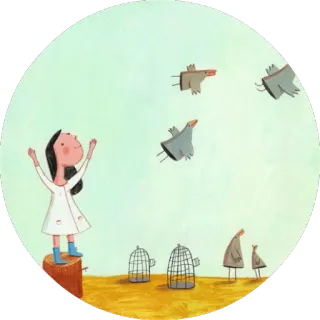 😌 389fa73f niña, pájaros, jaula, libertad, ilustración infantil whatsapp sticker