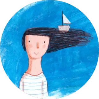 🙂 5848c0b4 chica, barco, pelo, caprichoso, ilustración whatsapp sticker