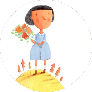 🌹 8f1af861 chica, flores, colina, vestido, ilustración whatsapp sticker