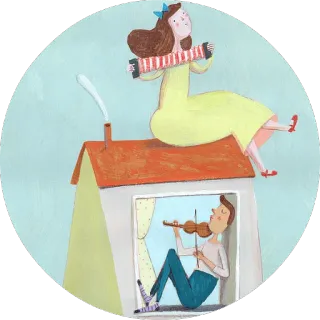 ❤ b3969fd9 casa, música, ventana, violín, acordeón, músicos whatsapp sticker