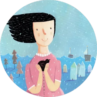 😌 cbfe4b06 chica, pájaro, mar, casas, árboles whatsapp sticker