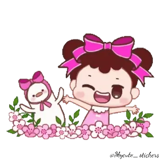 👧 31ba5e7a Cartoon, Mädchen, Tier, Blumen, Süß, Kawaii telegram sticker