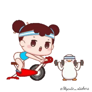 👧 32b3c78d Übung, Fitness, Cartoon, Pinguin, Mädchen, Workout telegram sticker