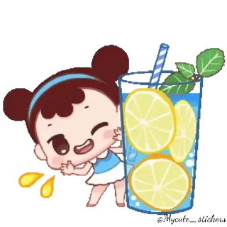 👧 72ce8514 Mädchen, Cartoon, Limonade, Getränk, süß, Cartoon Mädchen telegram sticker
