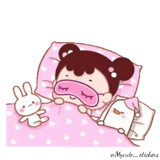 👧 9250cf66 schlafend, Mädchen, Schlafmaske, Bett, Kissen, süß, Cartoon telegram sticker