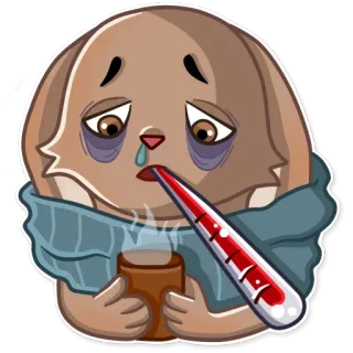 🤒 75fd8891 ป่วย, ไม่สบาย, ปรอทวัดไข้, กระต่าย, การ์ตูน, เศร้า, เป็นหวัด telegram sticker