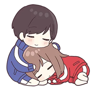 💙 7ffaca22 Q版, 可爱, 动漫, 情侣, 爱意, 拥抱 telegram sticker