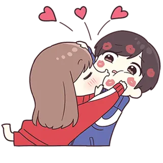 ❤️ b3bc4ff2 卡通, 情侣, 爱, 拥抱, 爱心, 亲吻 telegram sticker