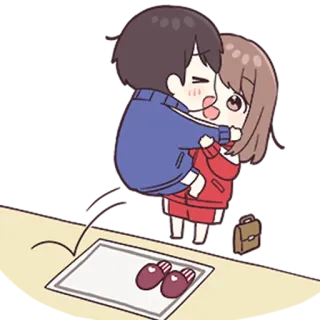 💙 eab87af3 卡通, 拥抱, 情侣, 爱, Q版 telegram sticker