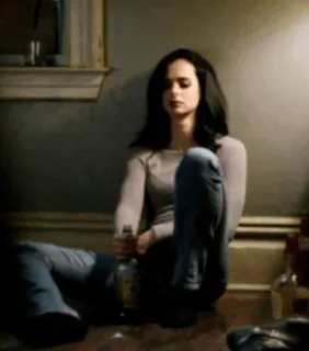 🥀 ac9ae3f8 Jessica Jones Frau, sitzend, traurig, Alkohol, trinken, Jessica Jones telegram sticker