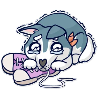 😢 11e905ae verdrietig, puppy, hond, tranen, schoen, huilend, cartoon, huisdier telegram sticker