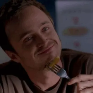 🖤 7b9f3d47 Jesse Pinkman Breaking Bad comiendo, comida, hombre, feliz, programa de TV whatsapp sticker