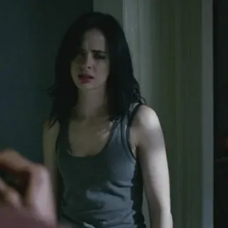 🥀 d630ce82 Jessica Jones ผู้หญิง, ผมสีเข้ม, เสื้อกล้าม, ในร่ม, กังวล whatsapp sticker