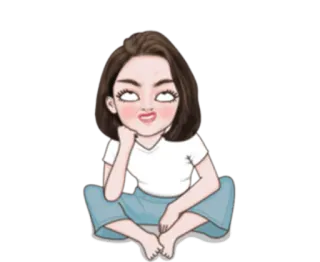 👩 7218c439 漫画, 女の子, 可愛い, イラスト, 座っている, あぐら, カジュアル telegram sticker