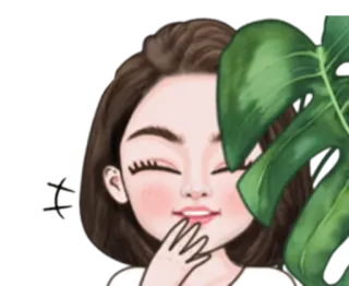 👩 76ec6e2e 女性, 漫画, イラスト, 葉, 植物 telegram sticker