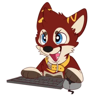 👾 297108d1 Фурри, Антро, Лис, Компьютер, Клавиатура, Мышь, Мультфильм telegram sticker