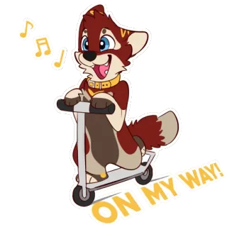 👋 a49f5b53 ON MY WAY! собака, самокат, мультфильм, животное, питомец, транспорт, счастливый, милый telegram sticker