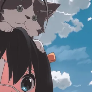 👀 657d72a8 gato, anime, chica, cielo, nubes, lindo whatsapp sticker