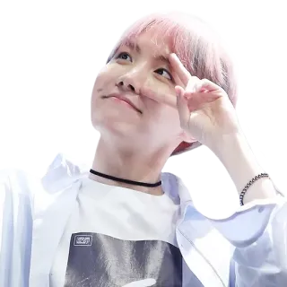 ✌️ 04f908ec J-Hope J-Hope, BTS, K-Pop, 和平标志, 歌手, 偶像, 粉色头发 telegram sticker