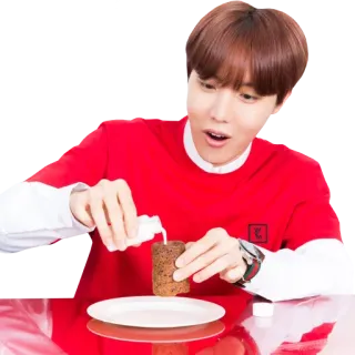 🍳 68f872e5 J-Hope J-Hope, BTS, K-pop, 偶像, 倾倒, 食物, 吃, 牛奶 telegram sticker