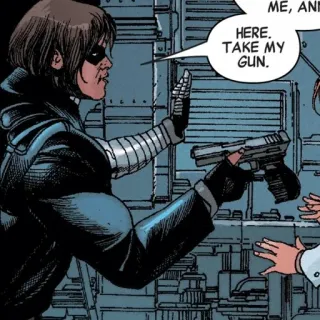 🛡 7fd63793 HERE. TAKE MY GUN. arma, cómic, militar, militar whatsapp sticker