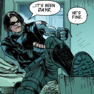 🛡 e707c181 Winter Soldier Marvel Comics ...IT'S BEEN DAYS.
HE'S FINE. Winter Soldier, Marvel, Cómics, Superhéroe, Supervillano, Bucky Barnes whatsapp sticker