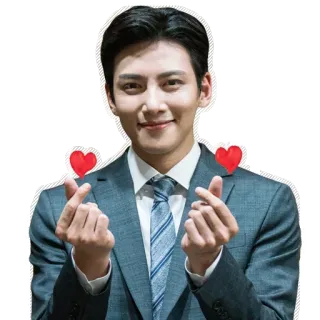 ❤️ 4b7807d8 pria, setelan, hati, Korea, love sign jari whatsapp sticker