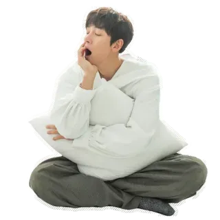 😴 b12f4c22 Orang, Menguap, Bantal, Mengantuk, Duduk, Lelah whatsapp sticker