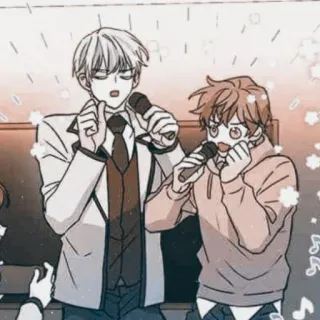 🍚 71ea7dcf kartun, bernyanyi, mikrofon, teman, anime, manga, karakter telegram sticker