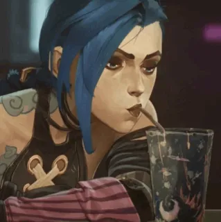 🌀 605bb5ef Jinx Arcane jinx, arcane, league of legends, blaue haare, trinken telegram sticker