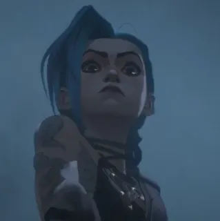 🌀 6691aa8c Jinx Arcane Anime, blaue Haare, Waffe, Attitüde, gewalttätig telegram sticker