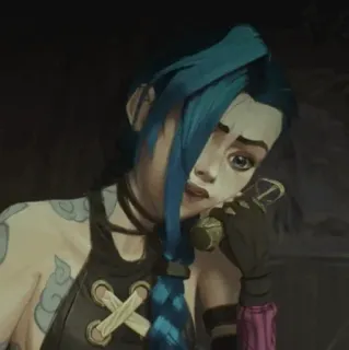 🌀 66d9a927 Jinx Arcane Jinx, Arcane, League of Legends, Blaue Haare, Waffe telegram sticker
