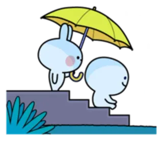 ☔ 545b7552 만화, 토끼, 우산, 비, 귀여운, 계단, 캐릭터 telegram sticker