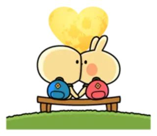 💋 eb0e15f5 사랑, 키스, 귀여운, 하트, 로맨틱, 만화, 토끼, 커플 telegram sticker