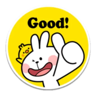 👍 fbc46e22 Good! 토끼, 바니, 병아리, 좋은, 긍정적, 승인, 귀여운, 만화 telegram sticker
