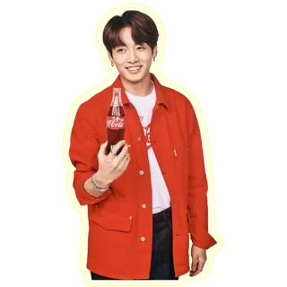 🍾 6933e311 Jungkook kpop, jungkook, bts, penyanyi, coca-cola, jaket merah telegram sticker
