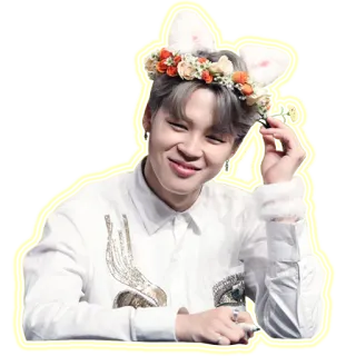 😊 8a35db3e Jimin kpop, idol, mahkota bunga, imut, jimin telegram sticker