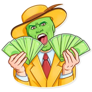🤑 229553ac The Mask หน้ากาก, เงิน, แฟน, ดอลลาร์, เงินสด, การ์ตูน, ภาพยนตร์, หนัง telegram sticker