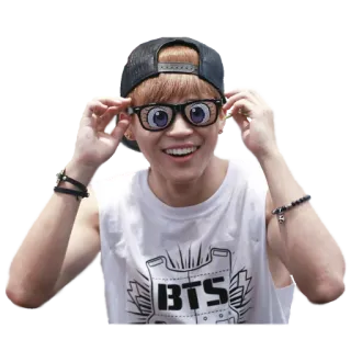 😂 2ea2a83a BTS คน, ยิ้ม, แว่นตา, หมวกแก๊ป, ไอดอล whatsapp sticker