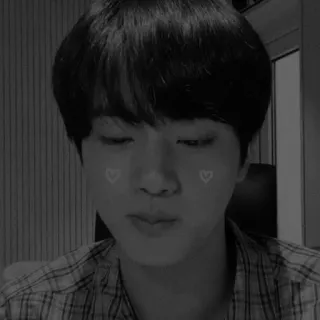 ✖️ 3ec41c22 Jin kpop, idol, serca, słodkie, piosenkarz, azjatycki, czarno-białe telegram sticker