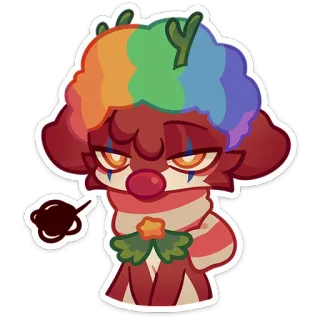🤡 7e5a5277 clown, cartoon, sticker, cute, antlers, rainbow, character telegram sticker