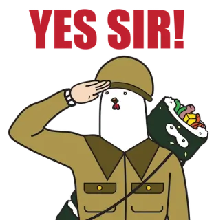 💂‍♀️ 1b8d186d YES SIR! 鸡, 敬礼, 遵命, 卡通, 士兵, 军队, 军事 telegram sticker