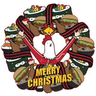 🎄 c5e186f1 MERRY CHRISTMAS 圣诞节, 鸡肉, 食物, 节日, 花环, 问候, 庆祝 telegram sticker
