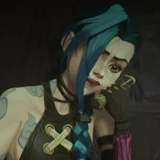 🦋 0a6051ef Jinx Arcane Arcane, Jinx, League of Legends, Capelli blu, Tatuaggio telegram sticker